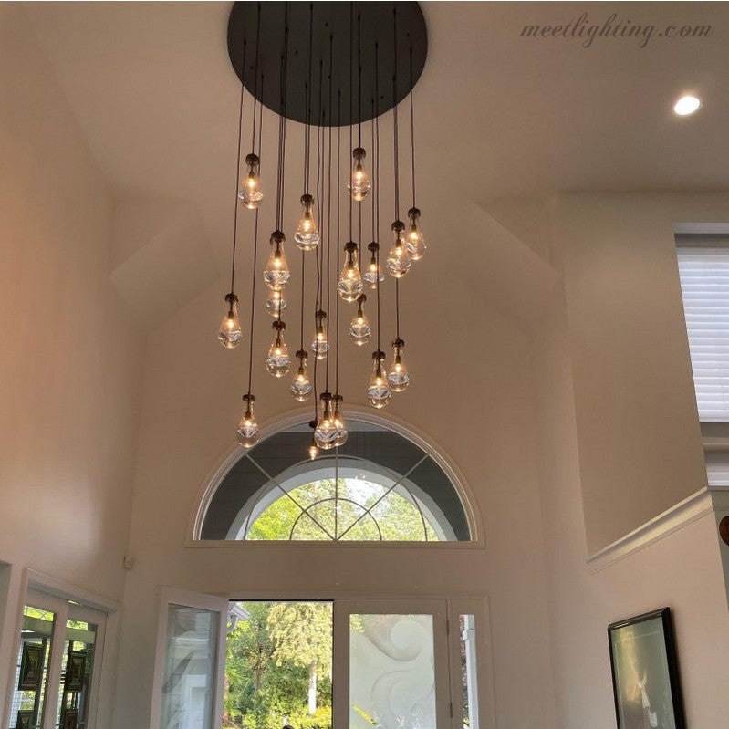 Cascading Glass Globe Chandelier – Dimmable LED Brass Fixture for Dining Room & Foyer – 18 to 60 Inch Multi-Light Statement Piece | Thomler