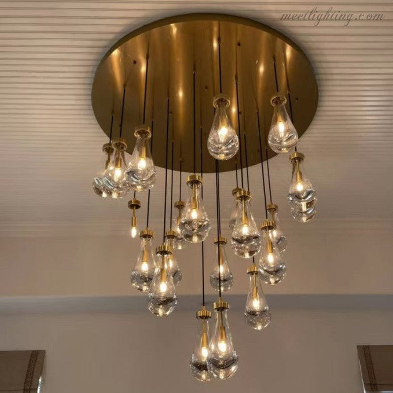 Cascading Glass Globe Chandelier – Dimmable LED Brass Fixture for Dining Room & Foyer – 18 to 60 Inch Multi-Light Statement Piece | Thomler