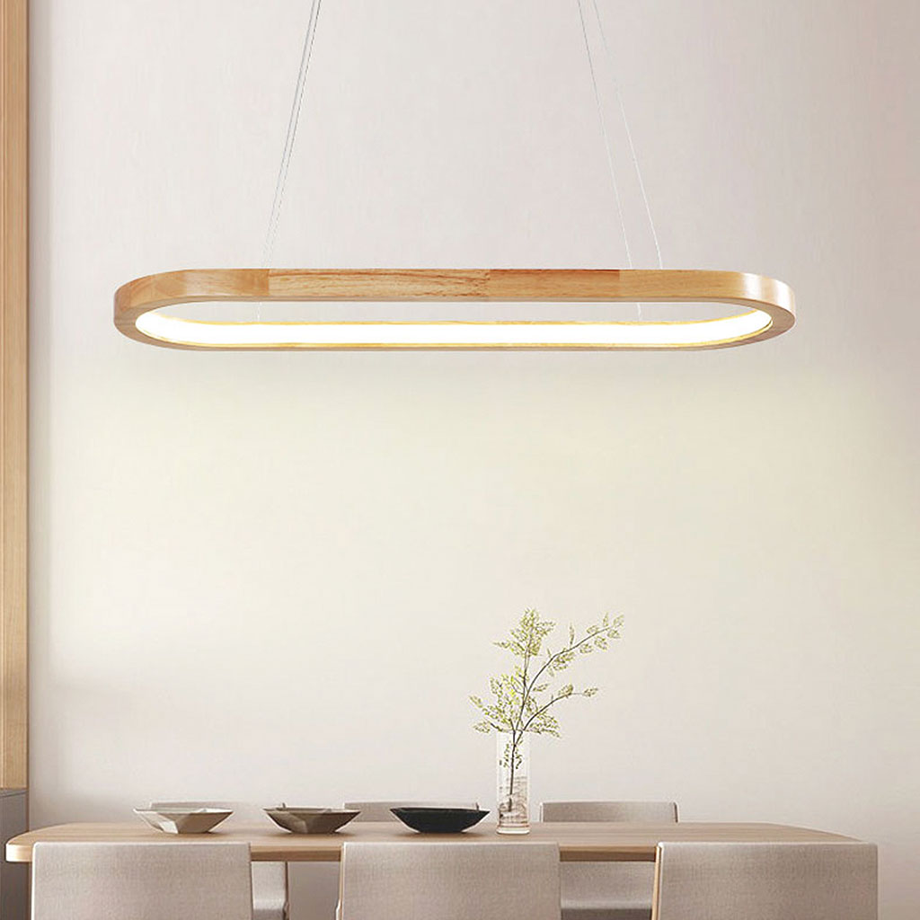 Chandelier Rubber Wood Linear LED 35.4 in Adjustable Dining Room Kitchen Lighting Fixture Modern Minimalist Nordic Style | Thomler