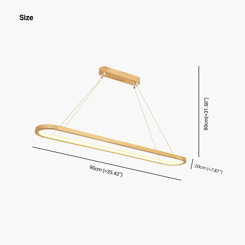 Chandelier Rubber Wood Linear LED 35.4 in Adjustable Dining Room Kitchen Lighting Fixture Modern Minimalist Nordic Style | Thomler
