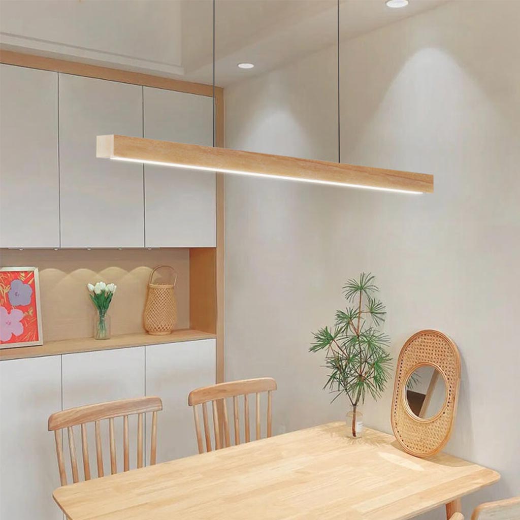 Pendant Light Wood Linear 39.4 in Adjustable Kitchen Island Dining Table Ceiling Lamp Warm White Neutral | Thomler