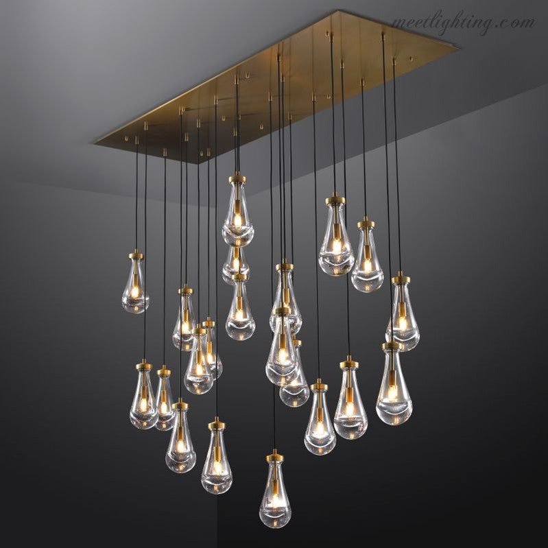 Linear Glass Teardrop Fixture Brass Nickel Black Finish LED Dining Room Bedroom Living Room Restaurant Hotel Ceiling Statement Light | Thomler