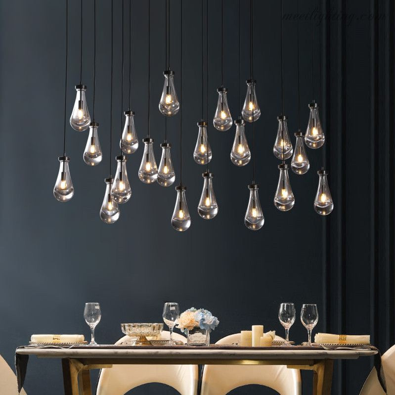 Linear Glass Teardrop Fixture Brass Nickel Black Finish LED Dining Room Bedroom Living Room Restaurant Hotel Ceiling Statement Light | Thomler