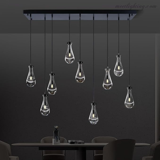 Linear Glass Teardrop Fixture Brass Nickel Black Finish LED Dining Room Bedroom Living Room Restaurant Hotel Ceiling Statement Light | Thomler
