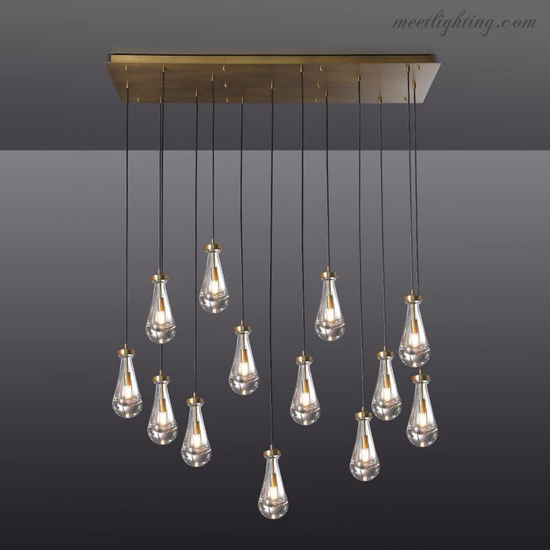 Linear Glass Teardrop Fixture Brass Nickel Black Finish LED Dining Room Bedroom Living Room Restaurant Hotel Ceiling Statement Light | Thomler