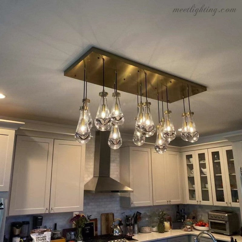 Linear Glass Teardrop Fixture Brass Nickel Black Finish LED Dining Room Bedroom Living Room Restaurant Hotel Ceiling Statement Light | Thomler