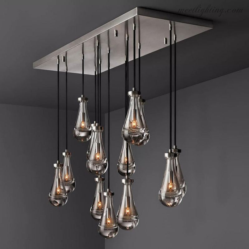 Linear Glass Teardrop Fixture Brass Nickel Black Finish LED Dining Room Bedroom Living Room Restaurant Hotel Ceiling Statement Light | Thomler