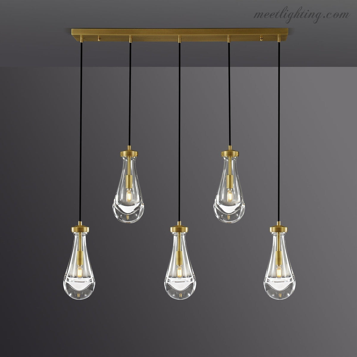 Linear Glass Teardrop Fixture Brass Nickel Black Finish LED Dining Room Bedroom Living Room Restaurant Hotel Ceiling Statement Light | Thomler