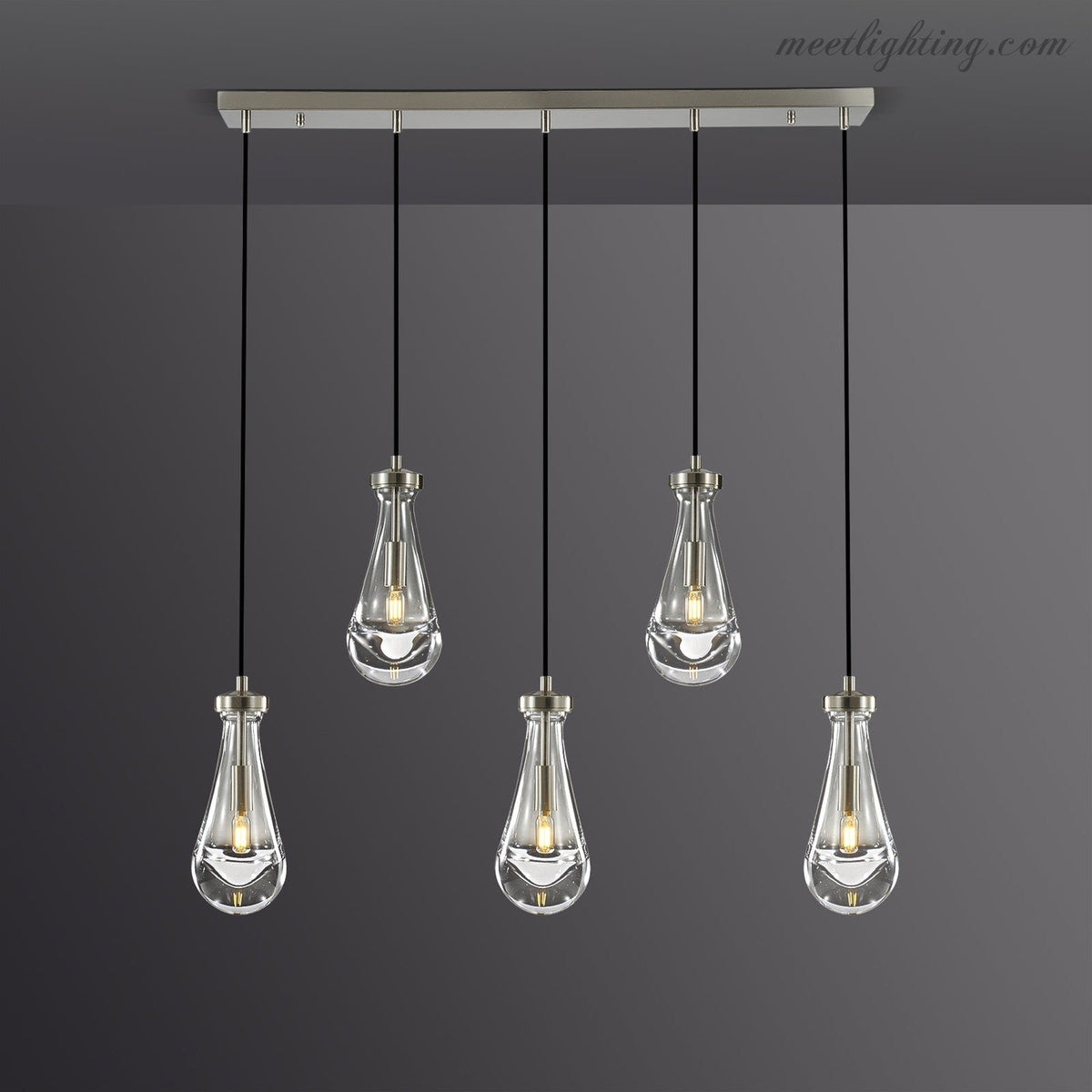 Linear Glass Teardrop Fixture Brass Nickel Black Finish LED Dining Room Bedroom Living Room Restaurant Hotel Ceiling Statement Light | Thomler