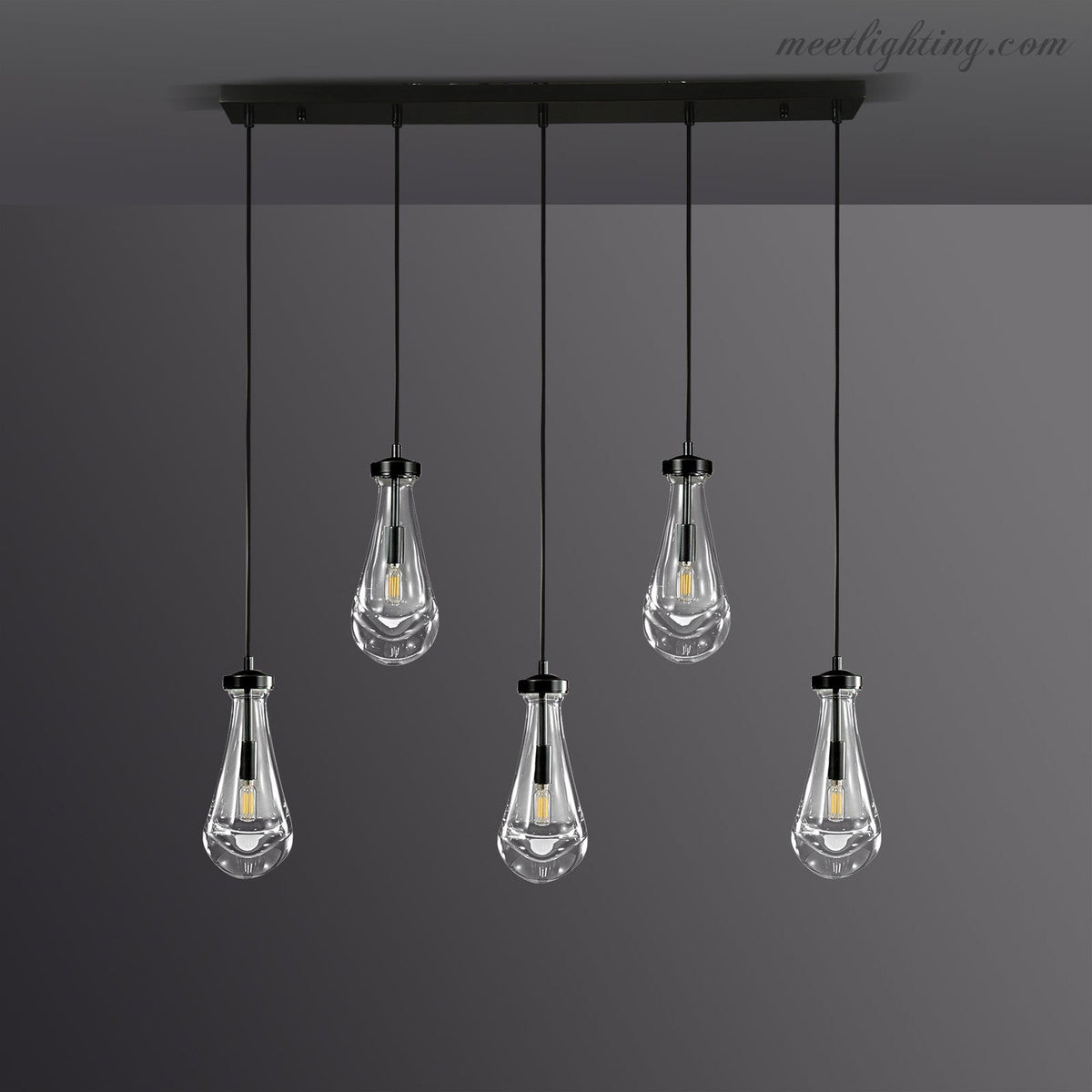 Linear Glass Teardrop Fixture Brass Nickel Black Finish LED Dining Room Bedroom Living Room Restaurant Hotel Ceiling Statement Light | Thomler