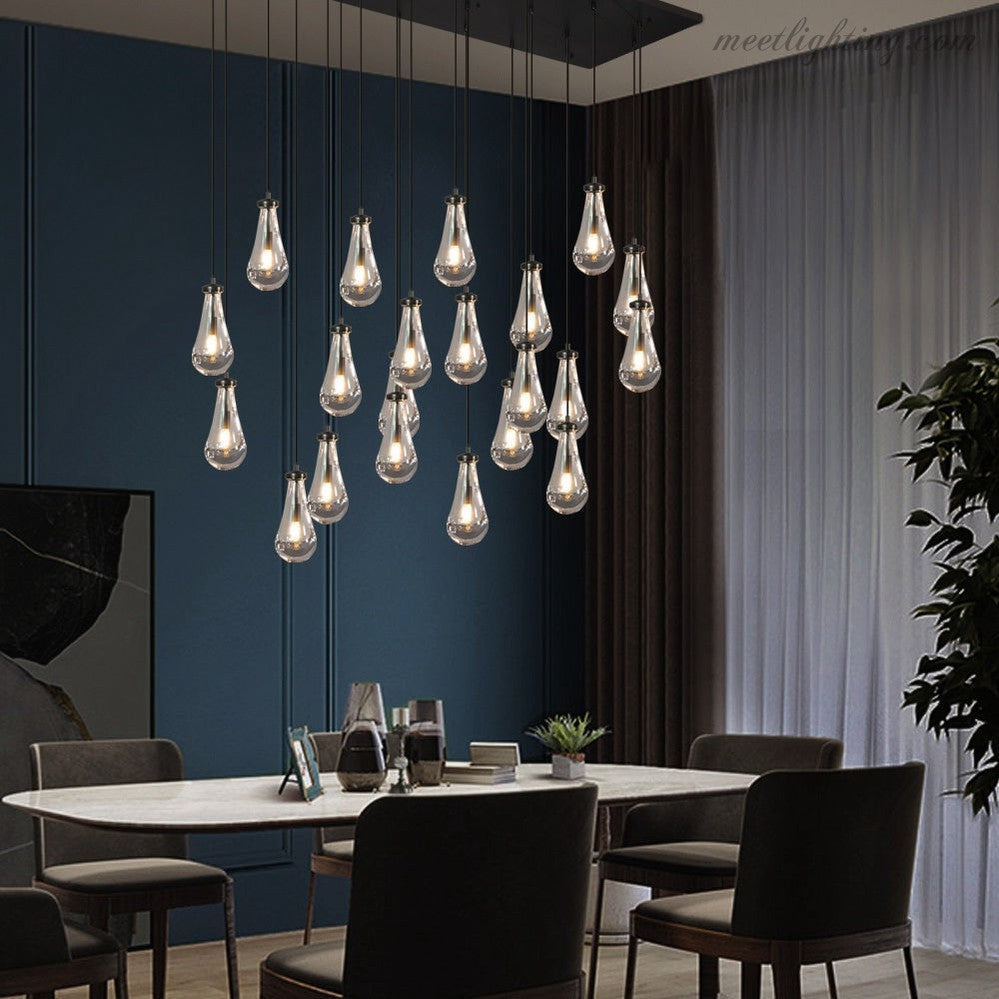 Linear Glass Teardrop Fixture Brass Nickel Black Finish LED Dining Room Bedroom Living Room Restaurant Hotel Ceiling Statement Light | Thomler