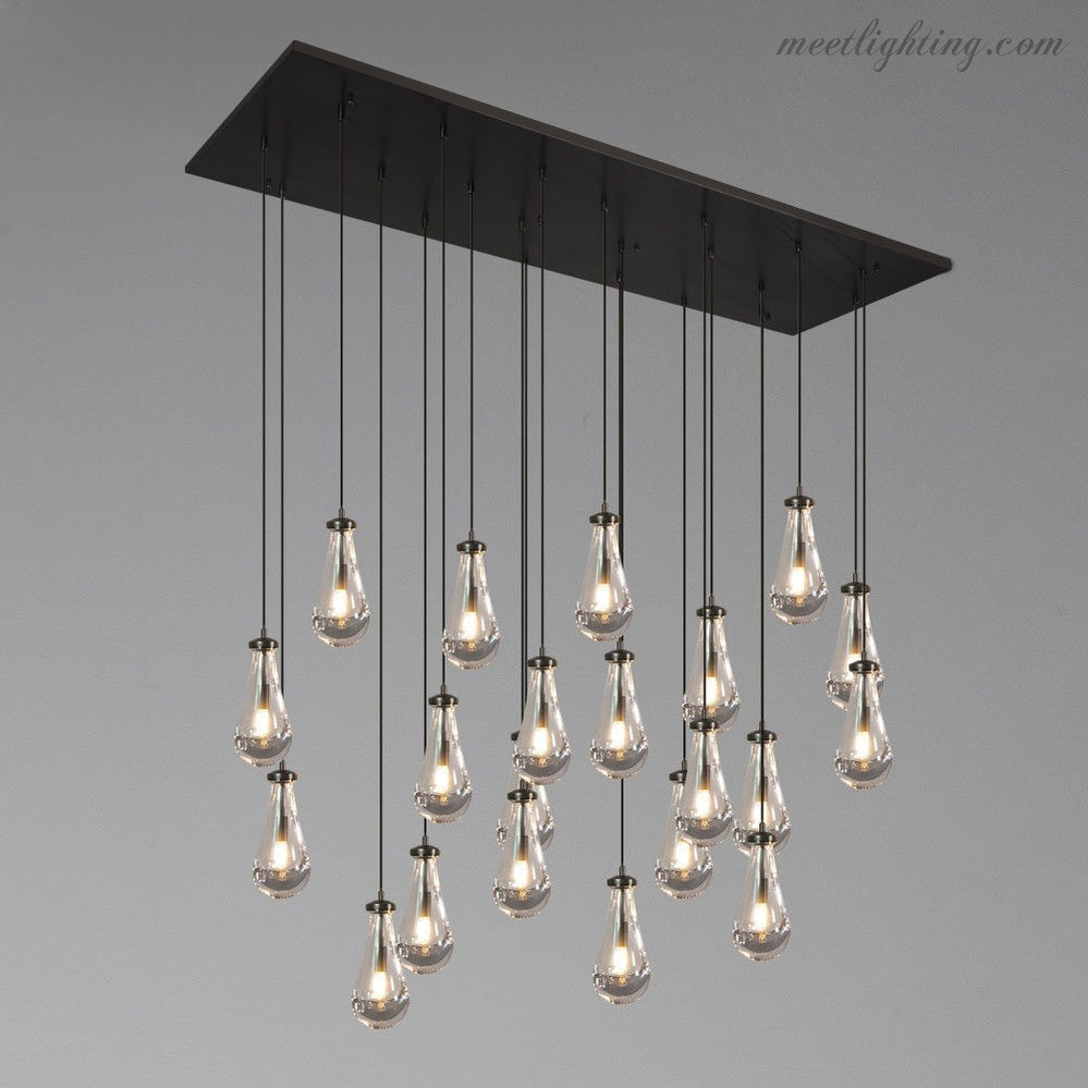 Linear Glass Teardrop Fixture Brass Nickel Black Finish LED Dining Room Bedroom Living Room Restaurant Hotel Ceiling Statement Light | Thomler