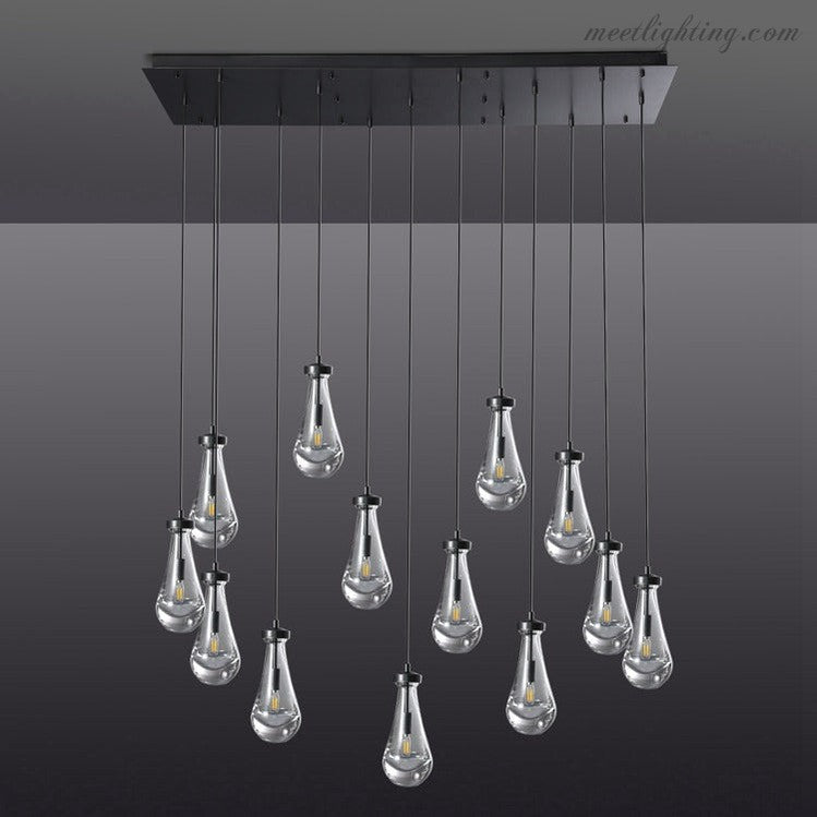 Linear Glass Teardrop Fixture Brass Nickel Black Finish LED Dining Room Bedroom Living Room Restaurant Hotel Ceiling Statement Light | Thomler