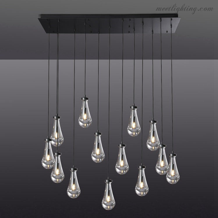 Linear Glass Teardrop Fixture Brass Nickel Black Finish LED Dining Room Bedroom Living Room Restaurant Hotel Ceiling Statement Light | Thomler