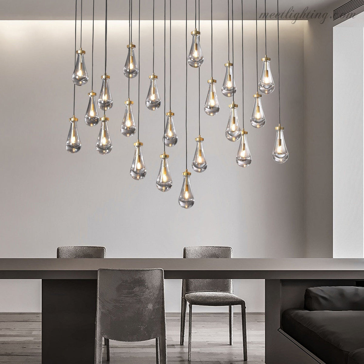 Linear Glass Teardrop Fixture Brass Nickel Black Finish LED Dining Room Bedroom Living Room Restaurant Hotel Ceiling Statement Light | Thomler