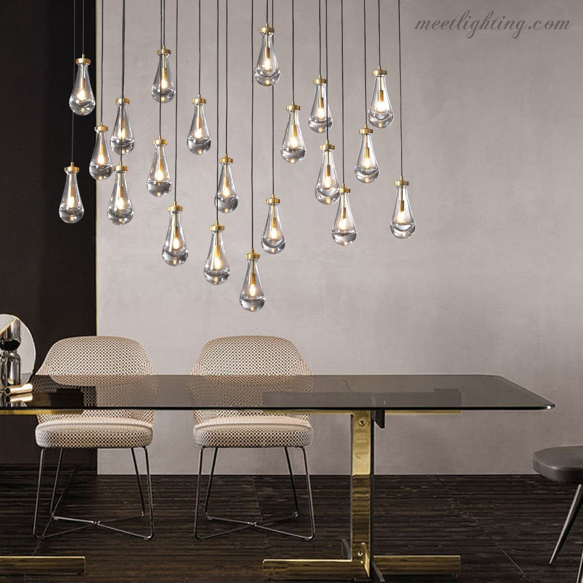 Linear Glass Teardrop Fixture Brass Nickel Black Finish LED Dining Room Bedroom Living Room Restaurant Hotel Ceiling Statement Light | Thomler