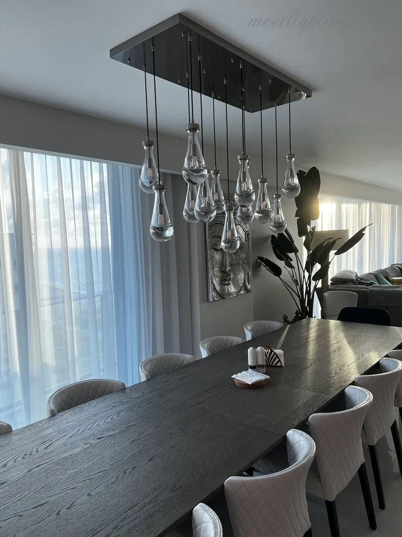 Linear Glass Teardrop Fixture Brass Nickel Black Finish LED Dining Room Bedroom Living Room Restaurant Hotel Ceiling Statement Light | Thomler