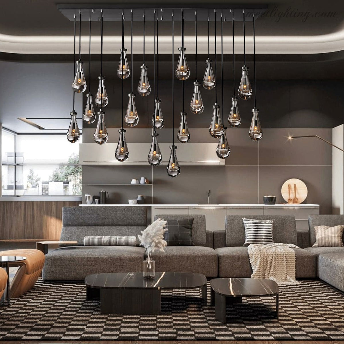Linear Glass Teardrop Fixture Brass Nickel Black Finish LED Dining Room Bedroom Living Room Restaurant Hotel Ceiling Statement Light | Thomler