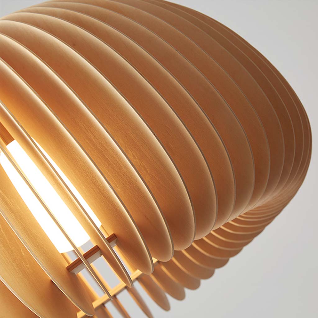 Pendant Light Wood 13.8 in Log Color Dining Room Scandinavian Japandi Hanging Ceiling Lamp LED | Thomler