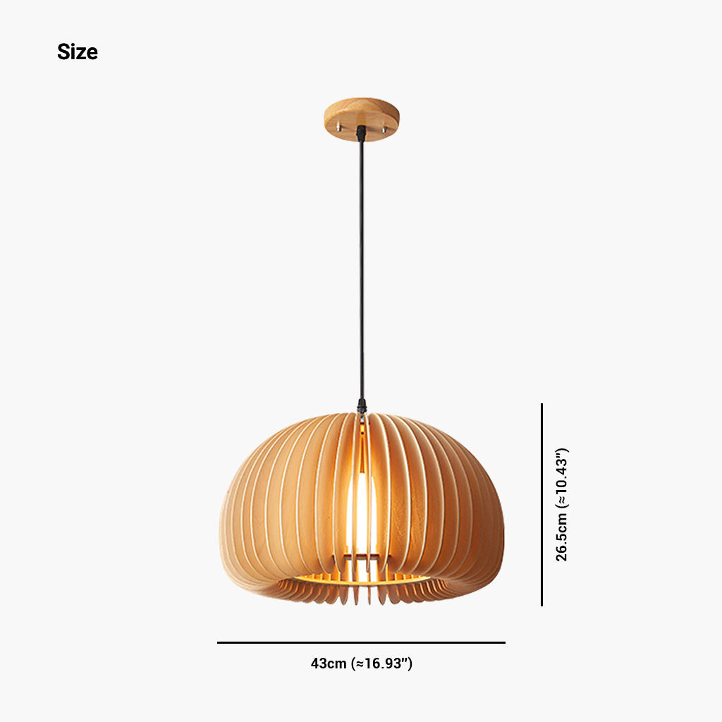 Pendant Light Wood 13.8 in Log Color Dining Room Scandinavian Japandi Hanging Ceiling Lamp LED | Thomler