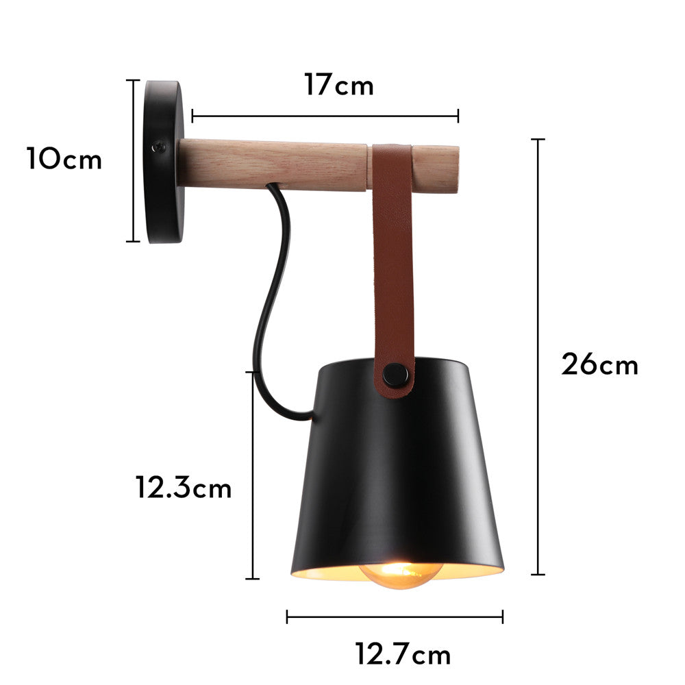 Wall Lamp Wood Iron E27 20.0 cm Black Bedroom Reading Industrial Lighting Fixture | Thomler