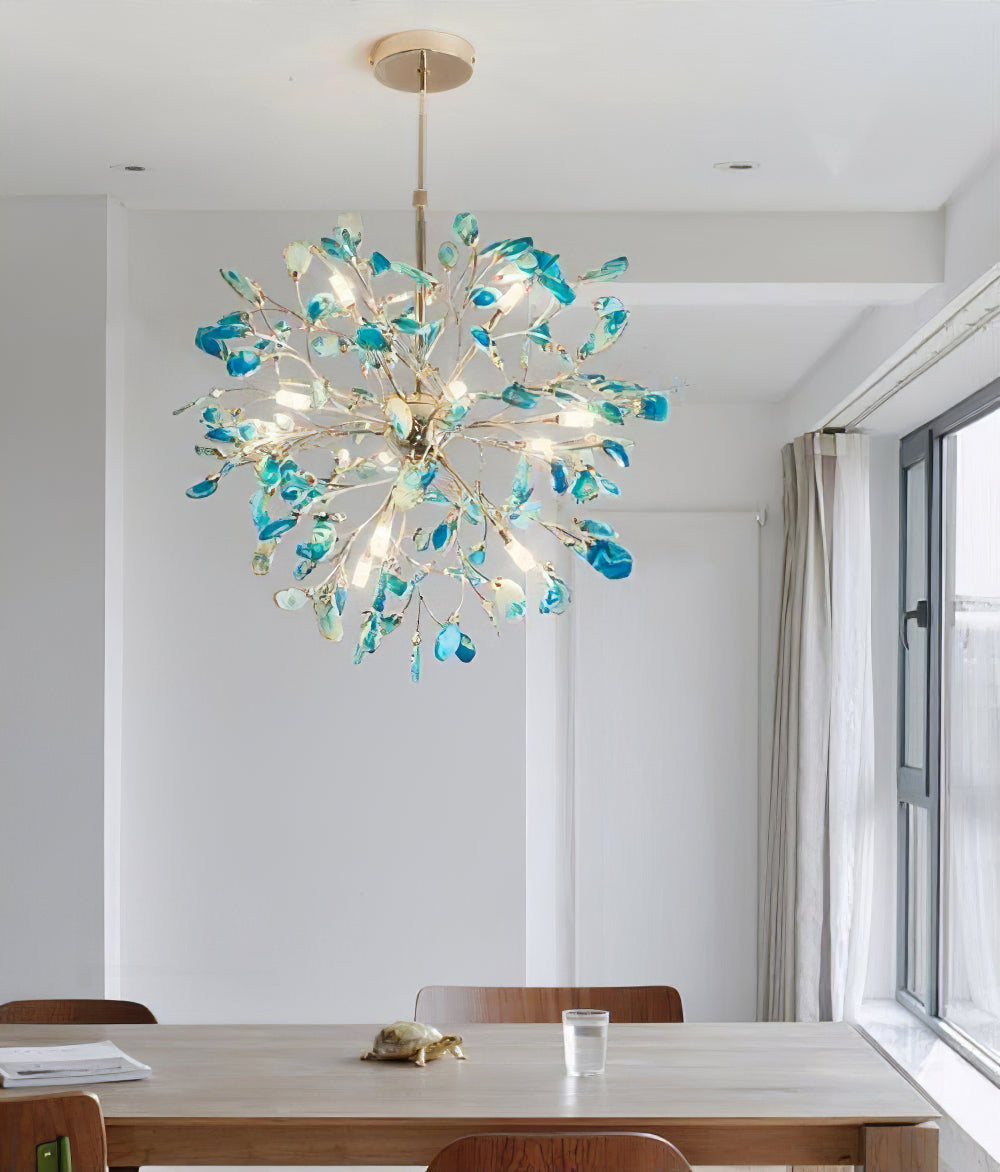 Pendant Light Natural Agate G4 58.0 cm Gold Living Room Dining Room Chandelier Multicolour Ceiling Hanging Light | Thomler