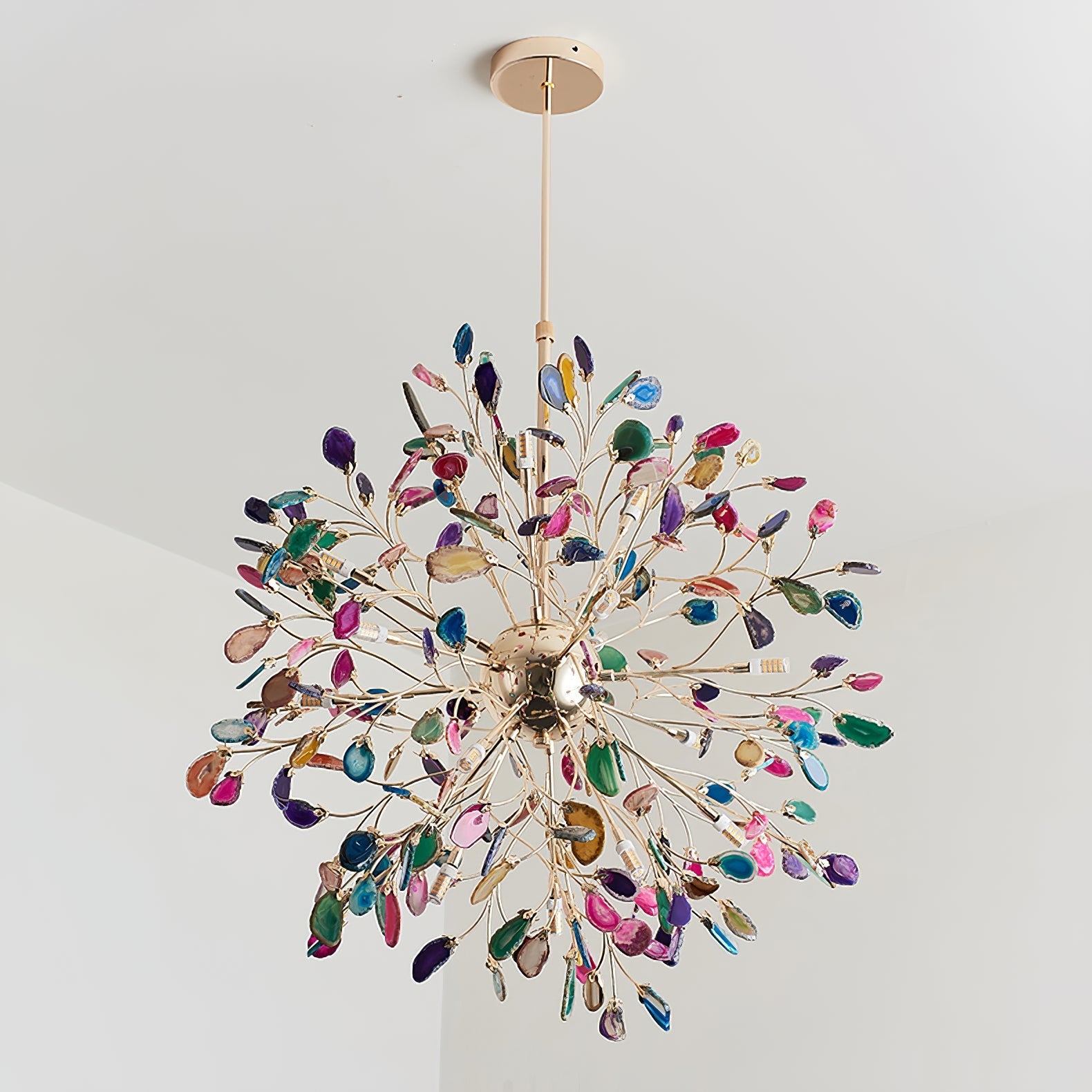 Pendant Light Natural Agate G4 58.0 cm Gold Living Room Dining Room Chandelier Multicolour Ceiling Hanging Light | Thomler