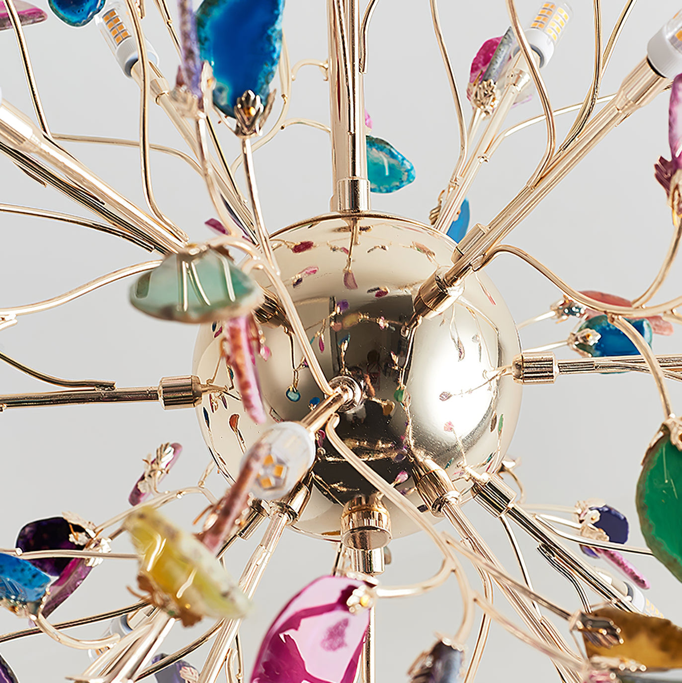 Pendant Light Natural Agate G4 58.0 cm Gold Living Room Dining Room Chandelier Multicolour Ceiling Hanging Light | Thomler