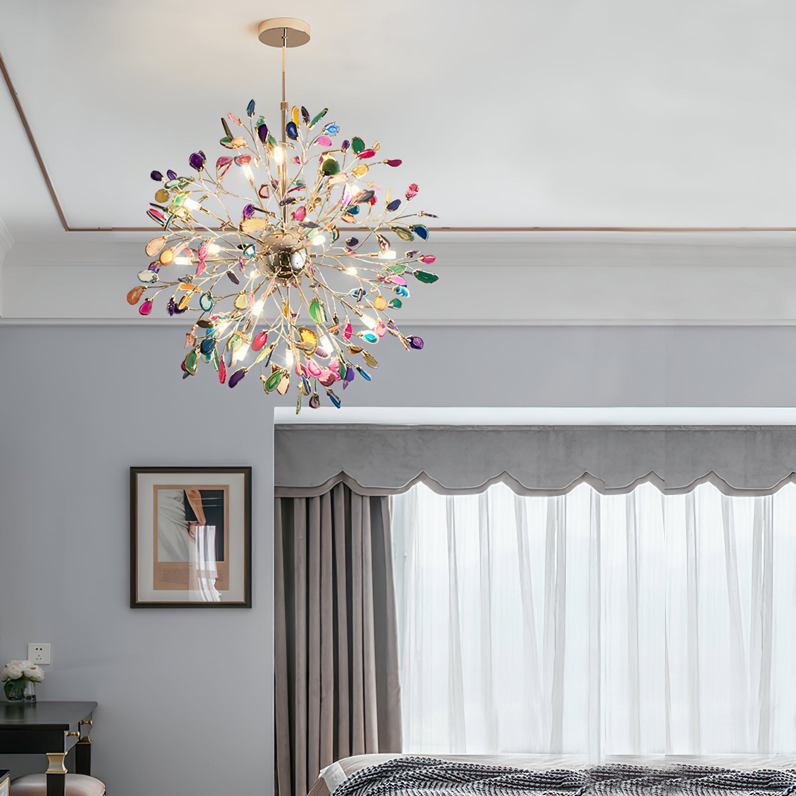 Pendant Light Natural Agate G4 58.0 cm Gold Living Room Dining Room Chandelier Multicolour Ceiling Hanging Light | Thomler