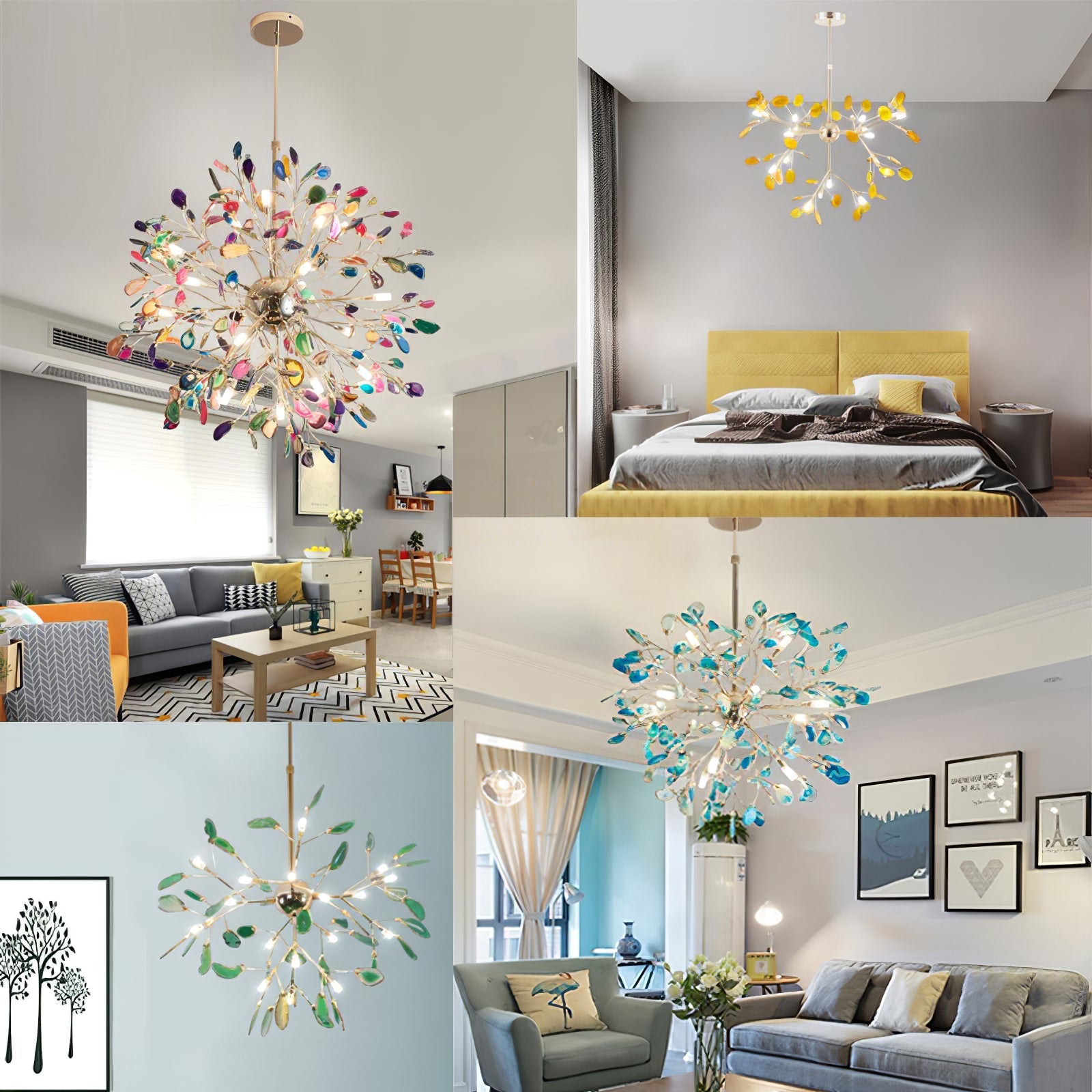 Pendant Light Natural Agate G4 58.0 cm Gold Living Room Dining Room Chandelier Multicolour Ceiling Hanging Light | Thomler