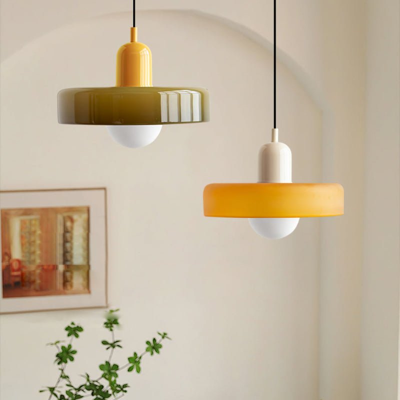 Art Glass Dome Pendant Light Fixture with Adjustable Cord for Kitchen Island Dining Room Bedroom | Modern Round Ceiling Hanging Lamp | Thomler