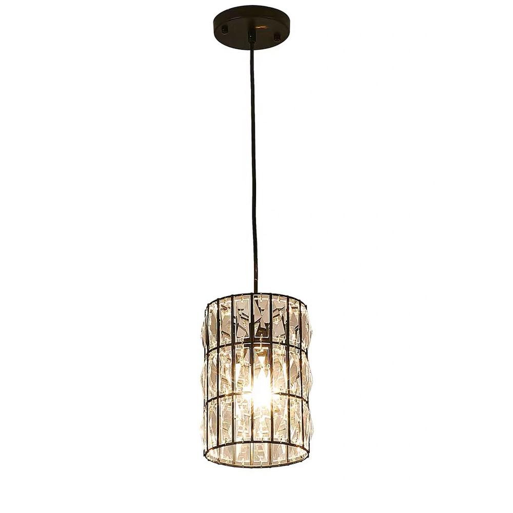 Black Metal Geometric Crystal Pendant Light E12 Candelabra Socket Modern Dining Room Chandelier Adjustable Cord Kitchen Island Bedroom | Thomler