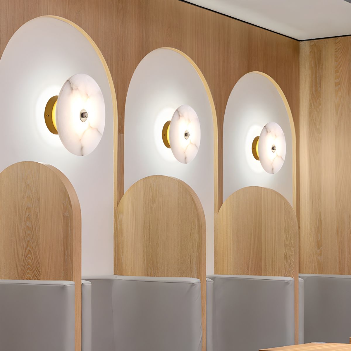 Wall Lamp Alabaster Stone 12.6 in LED Warm Light Indoor Bedroom Hallway Modern Round Marble Sconce Ambient Lighting Fixture | Thomler
