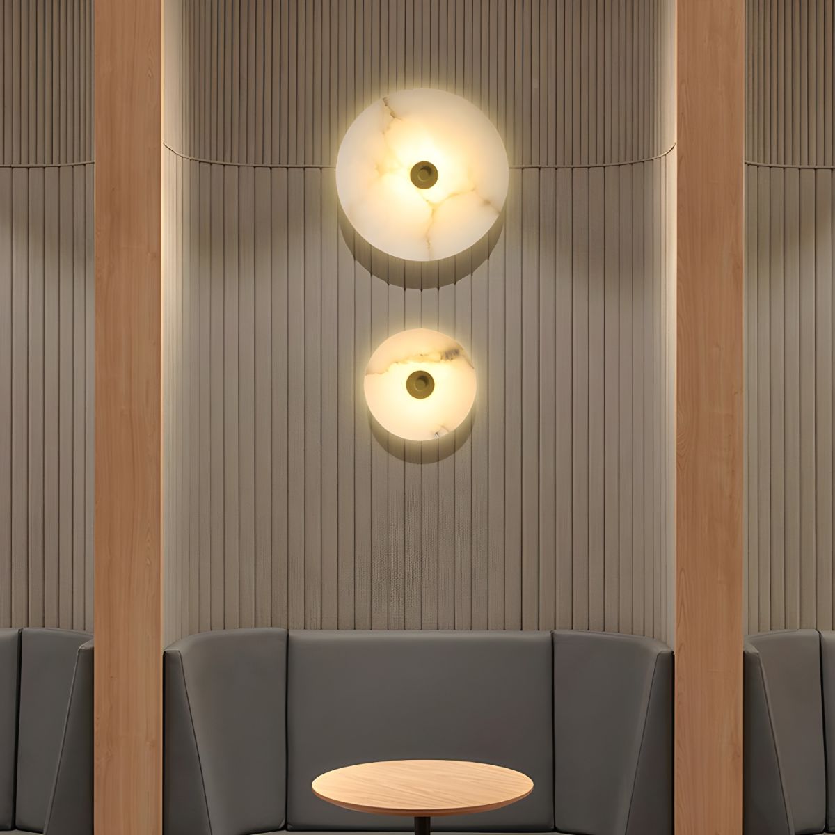 Wall Lamp Alabaster Stone 12.6 in LED Warm Light Indoor Bedroom Hallway Modern Round Marble Sconce Ambient Lighting Fixture | Thomler