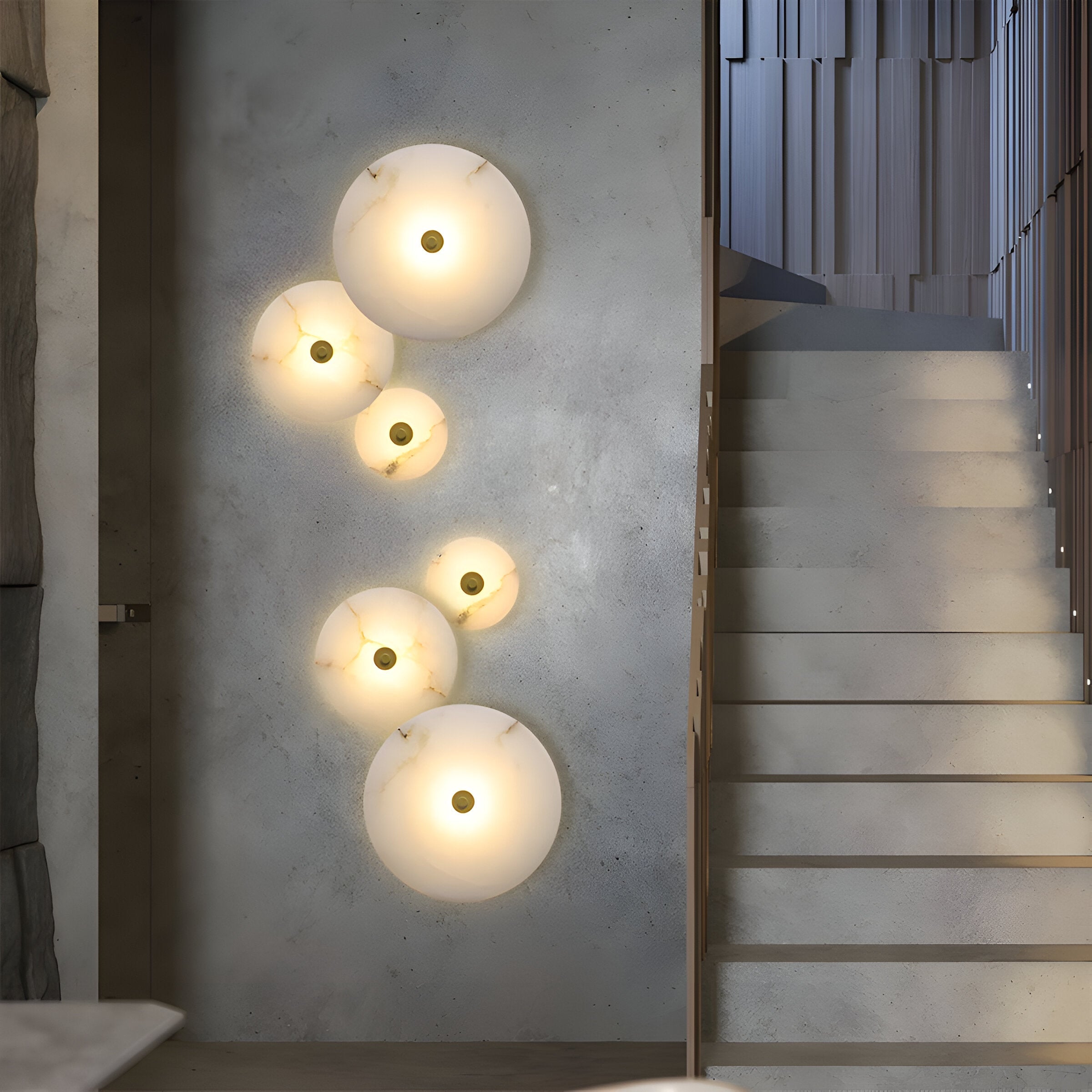 Wall Lamp Alabaster Stone 12.6 in LED Warm Light Indoor Bedroom Hallway Modern Round Marble Sconce Ambient Lighting Fixture | Thomler