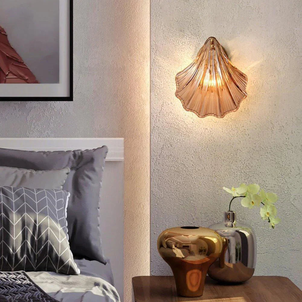 Wall Lamp Glass Shell 20.0 cm Gold Bedroom Hallway Coastal LED Accent Light | Thomler