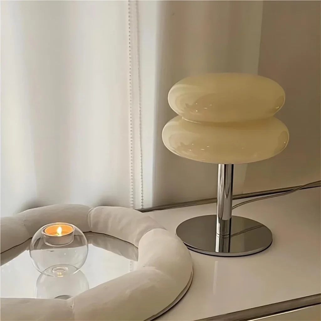 Table Lamp Glass 10 in White Jade Minimalist Bedroom Desk Accent Light | Thomler
