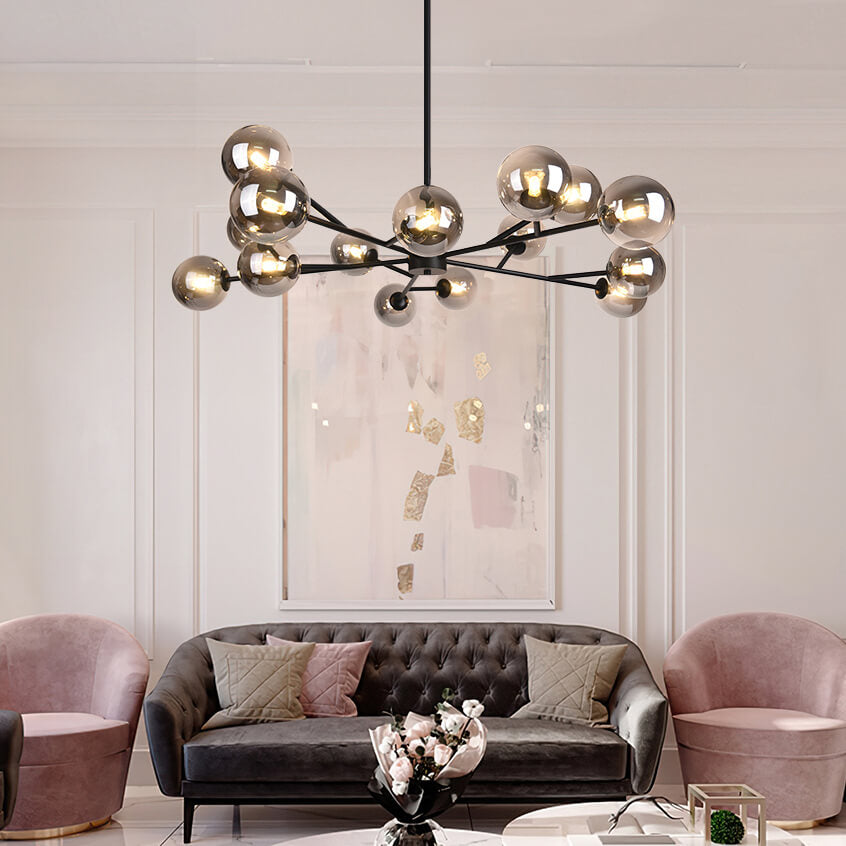15-Light Linear Chandelier with Glass Globes for Dining Room & Living Room | Thomler
