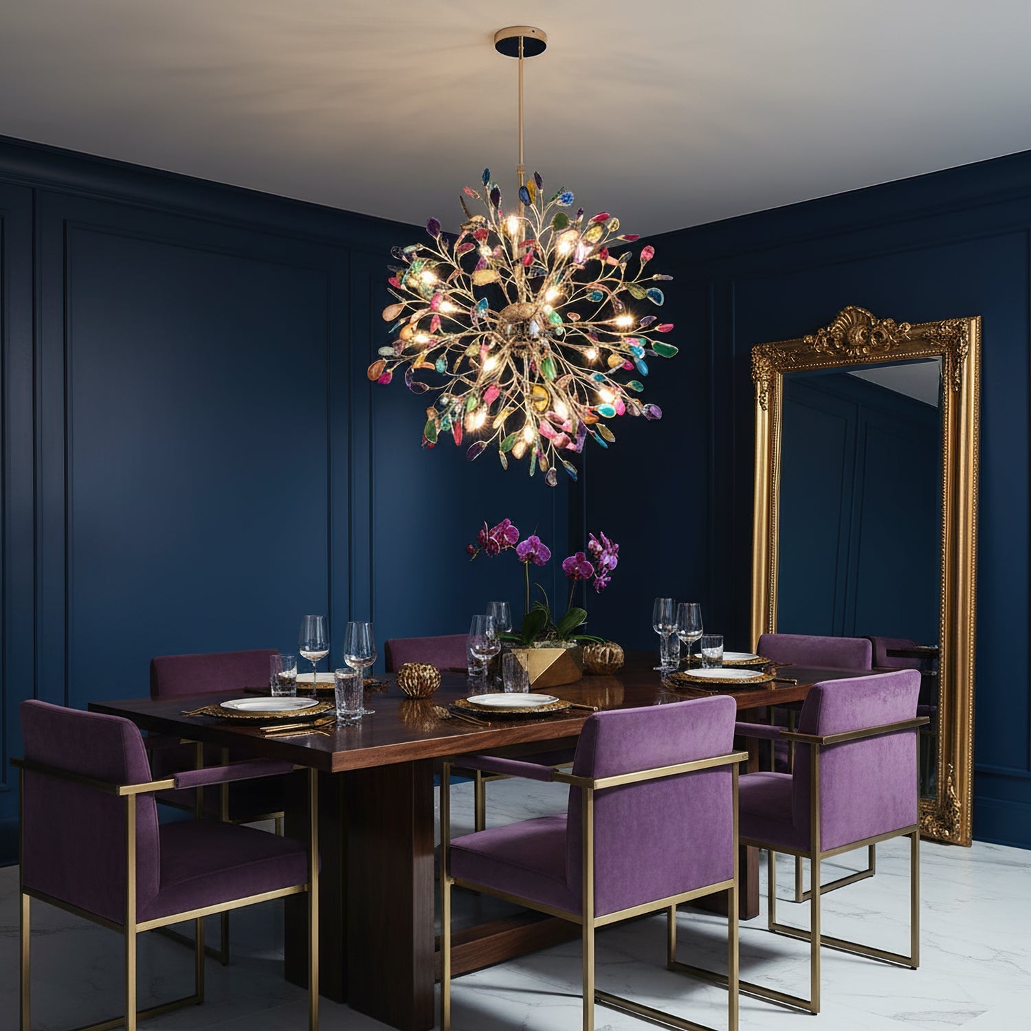 Pendant Light Natural Agate G4 58.0 cm Gold Living Room Dining Room Chandelier Multicolour Ceiling Hanging Light | Thomler