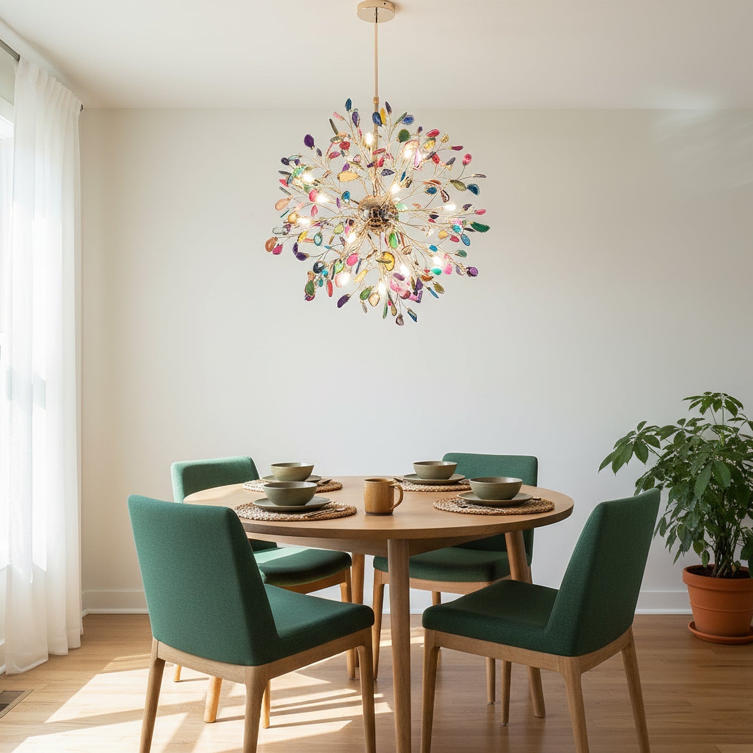 Pendant Light Natural Agate G4 58.0 cm Gold Living Room Dining Room Chandelier Multicolour Ceiling Hanging Light | Thomler