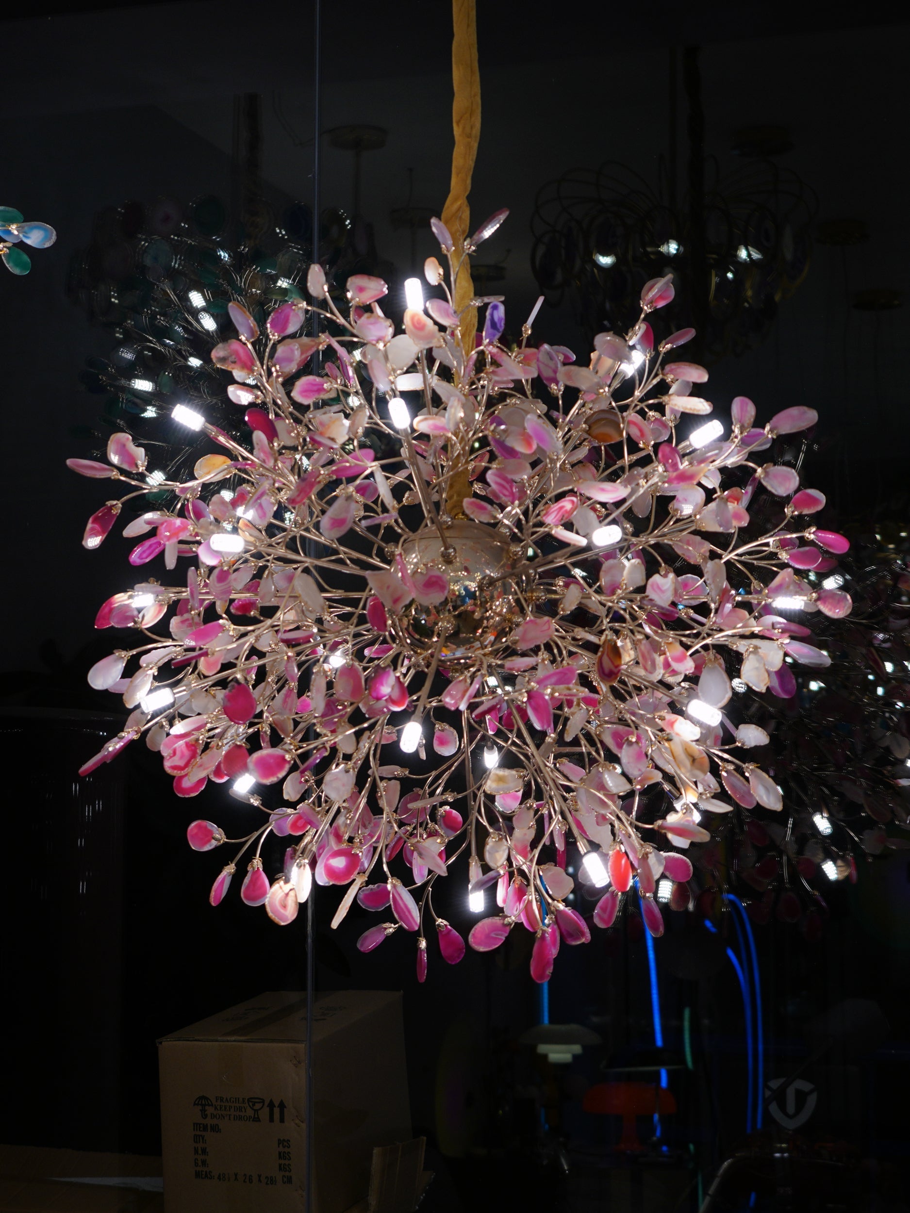 Pendant Light Natural Agate G4 58.0 cm Gold Living Room Dining Room Chandelier Multicolour Ceiling Hanging Light | Thomler