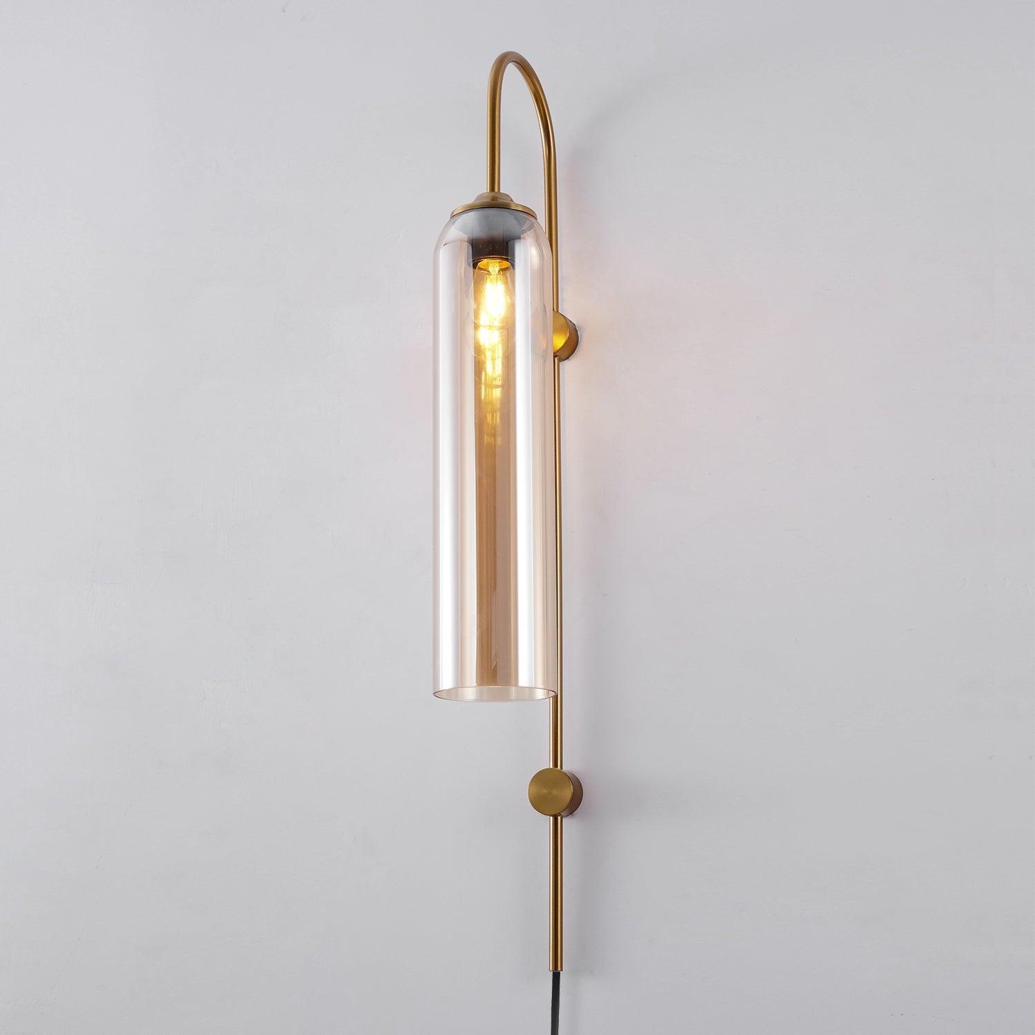 Wall Lamp Glass Cylinder 59 in Cord Gold Bedroom Living Room Plug In Sconce Modern Accent Lighting | Thomler