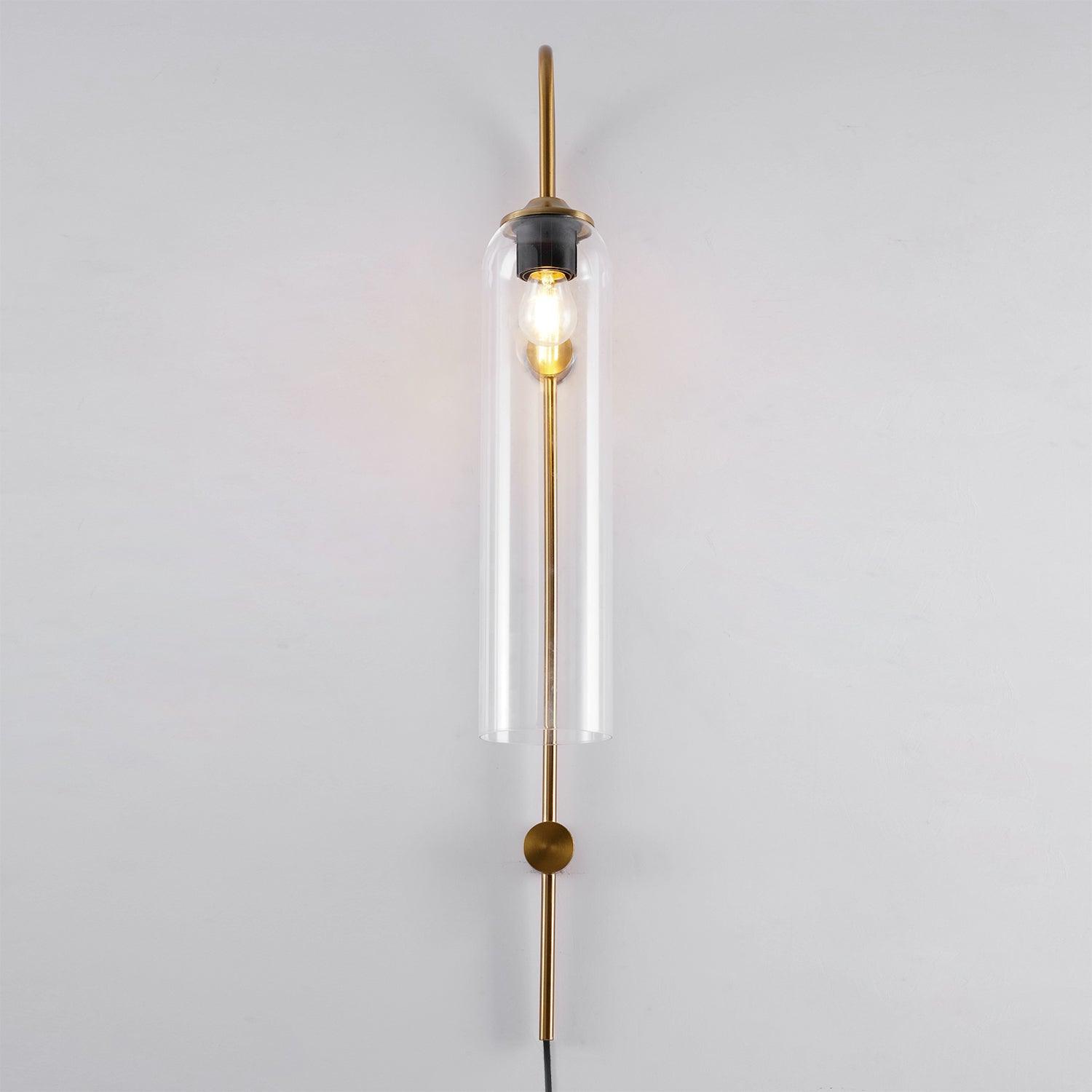 Wall Lamp Glass Cylinder 59 in Cord Gold Bedroom Living Room Plug In Sconce Modern Accent Lighting | Thomler