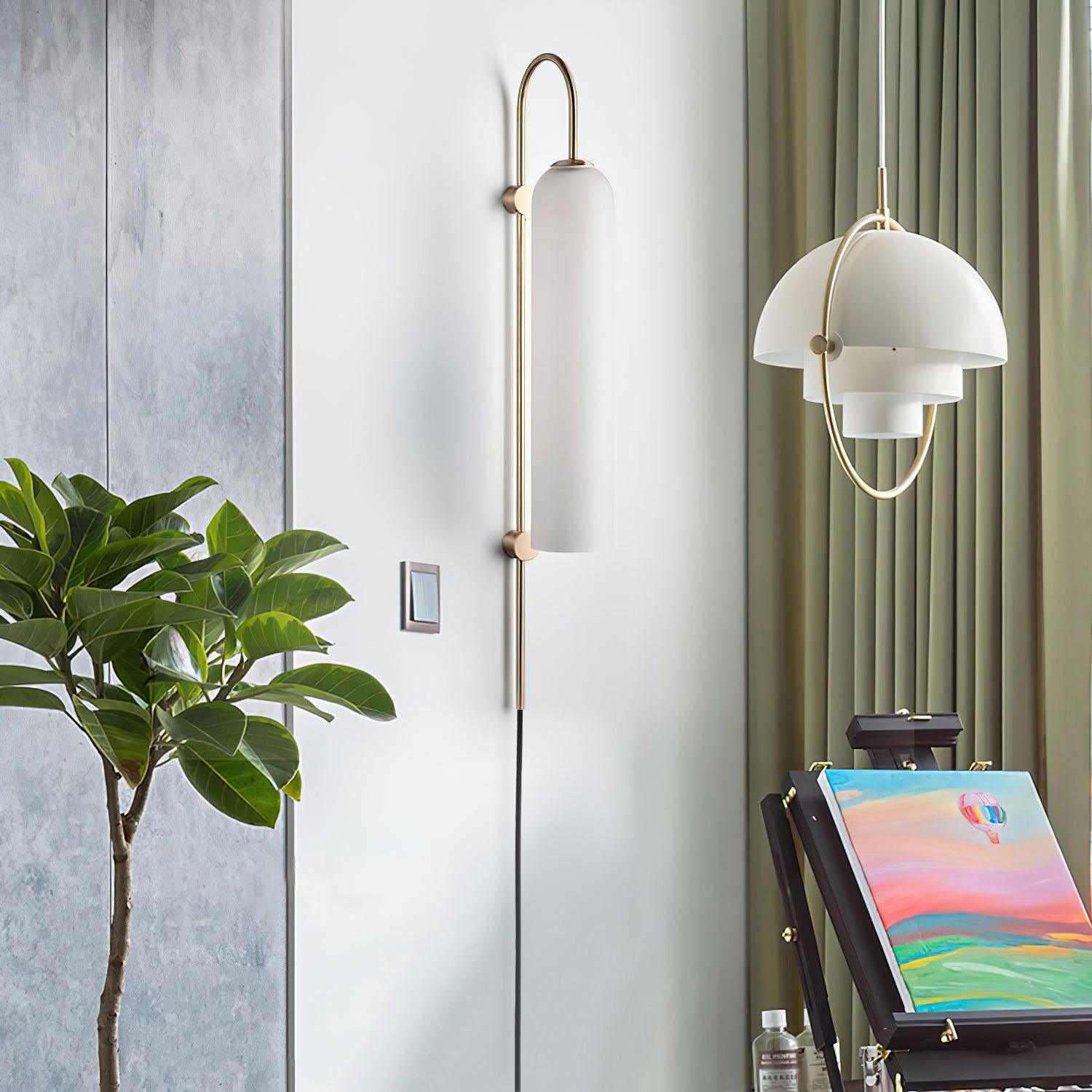 Wall Lamp Glass Cylinder 59 in Cord Gold Bedroom Living Room Plug In Sconce Modern Accent Lighting | Thomler