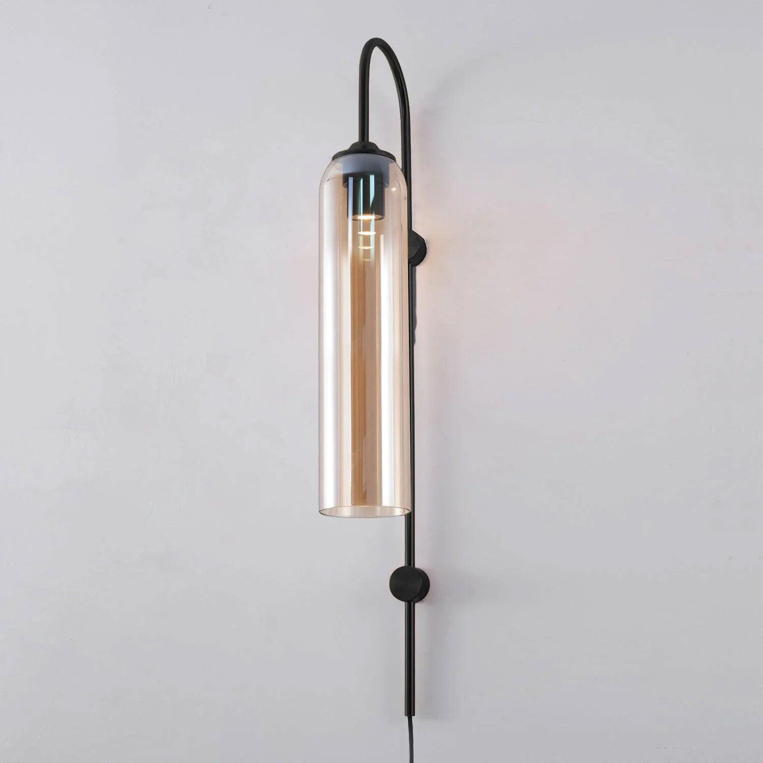 Wall Lamp Glass Cylinder 59 in Cord Gold Bedroom Living Room Plug In Sconce Modern Accent Lighting | Thomler