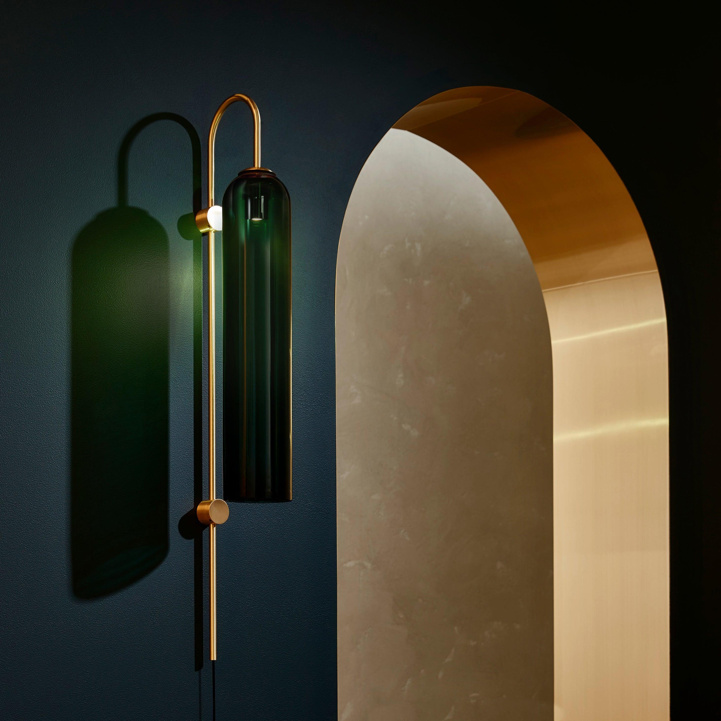 Wall Lamp Glass Cylinder 59 in Cord Gold Bedroom Living Room Plug In Sconce Modern Accent Lighting | Thomler