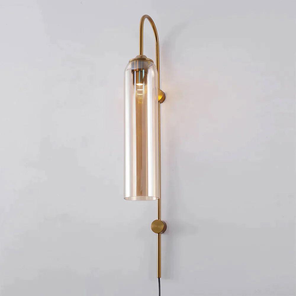 Wall Lamp Glass Cylinder 59 in Cord Gold Bedroom Living Room Plug In Sconce Modern Accent Lighting | Thomler