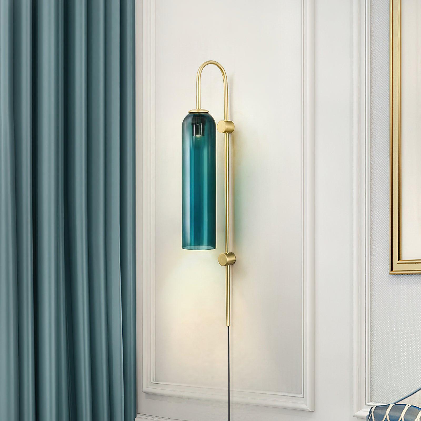 Wall Lamp Glass Cylinder 59 in Cord Gold Bedroom Living Room Plug In Sconce Modern Accent Lighting | Thomler