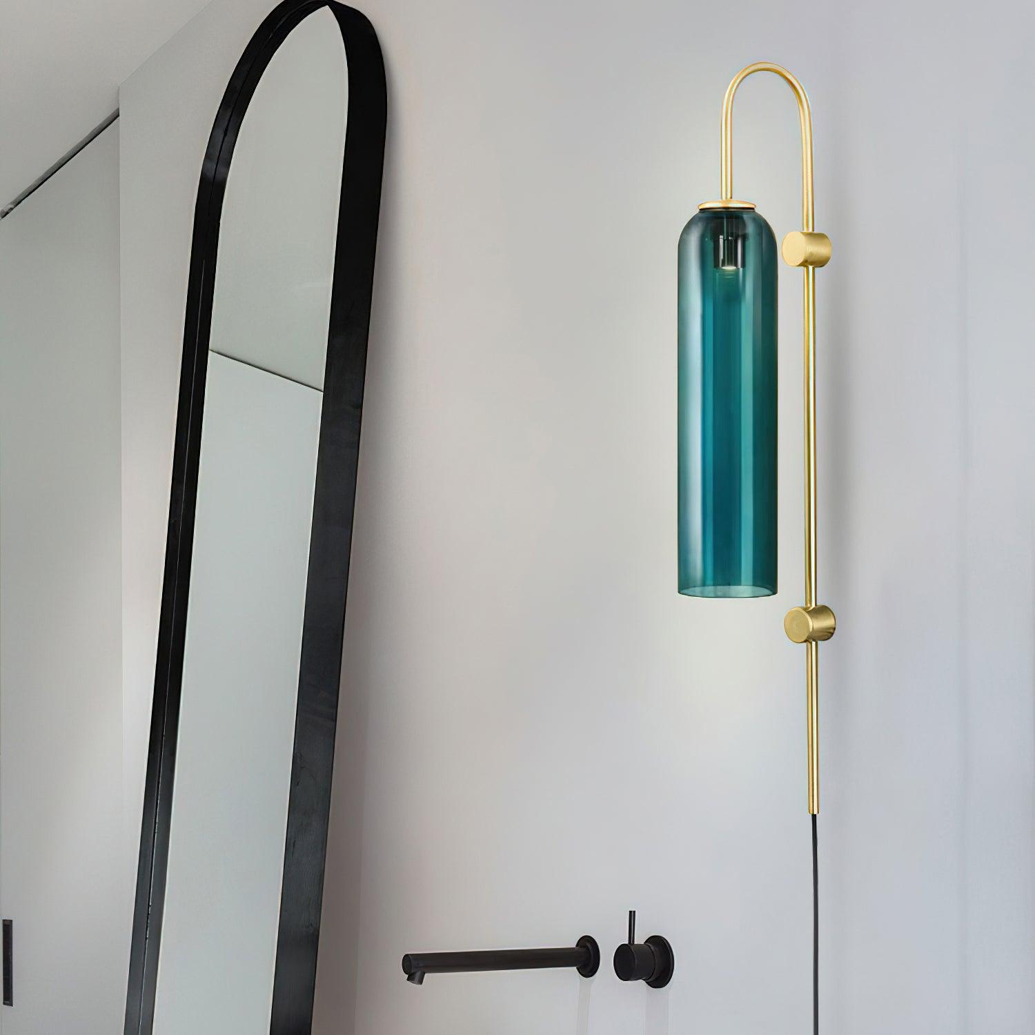 Wall Lamp Glass Cylinder 59 in Cord Gold Bedroom Living Room Plug In Sconce Modern Accent Lighting | Thomler