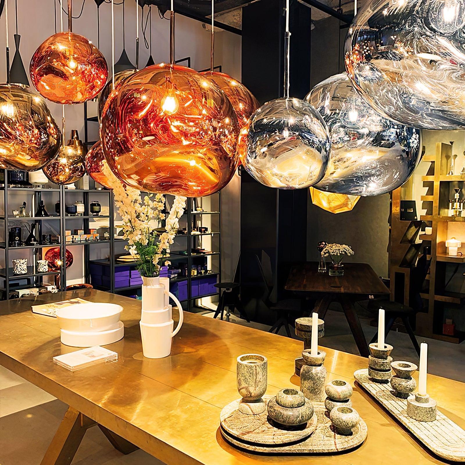 Modern Lava Pendant Lamp 7 in Copper Chrome Gold Ceiling Dining Lighting Mirror Effect Hanging Fixture | Thomler